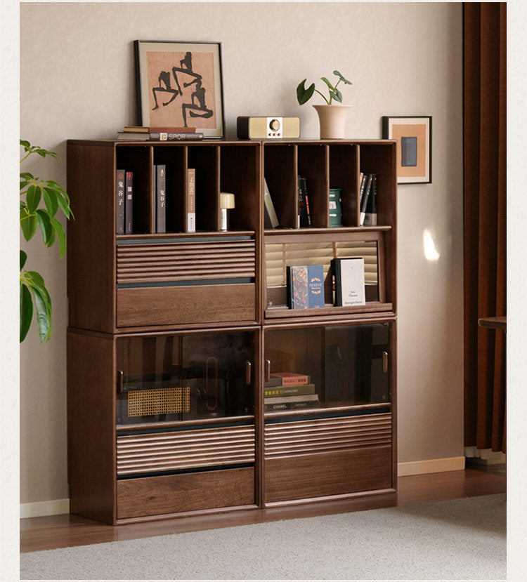 Golden Sandalwood Solid Wood Wall-Mounted Bookcase with Free Combination Grid Design