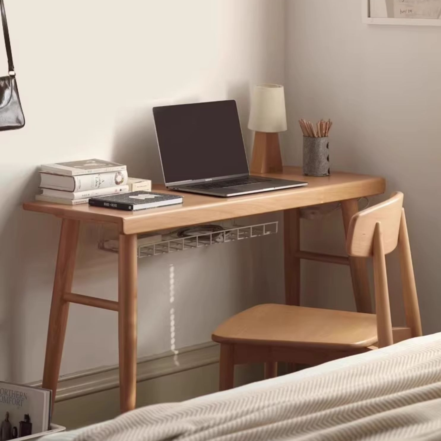 Beech Solid Wood Office DeskStorage Rack Integrated