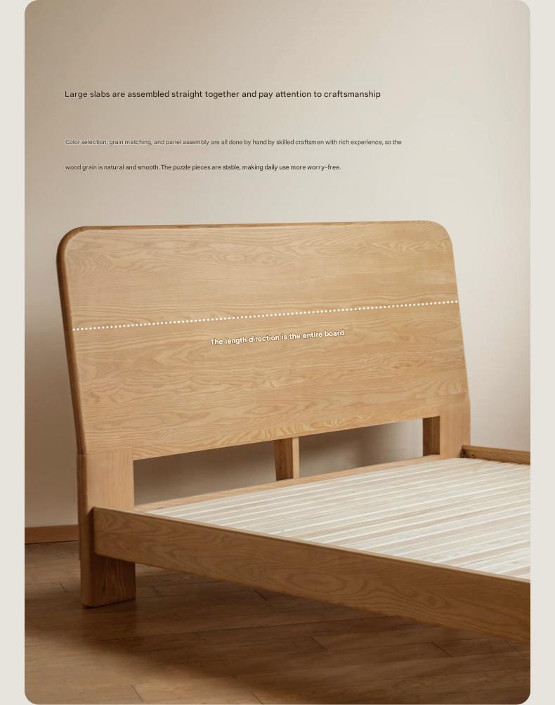 Ash Solid Wood Bed Simple High Headboard.