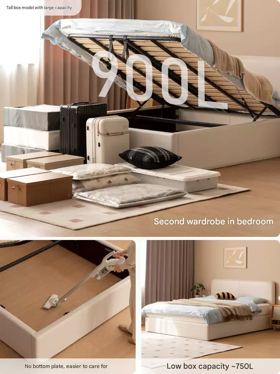Fabric, Eco-friendly Cloud Leather Edge-Flush Cream Upholstery Bed