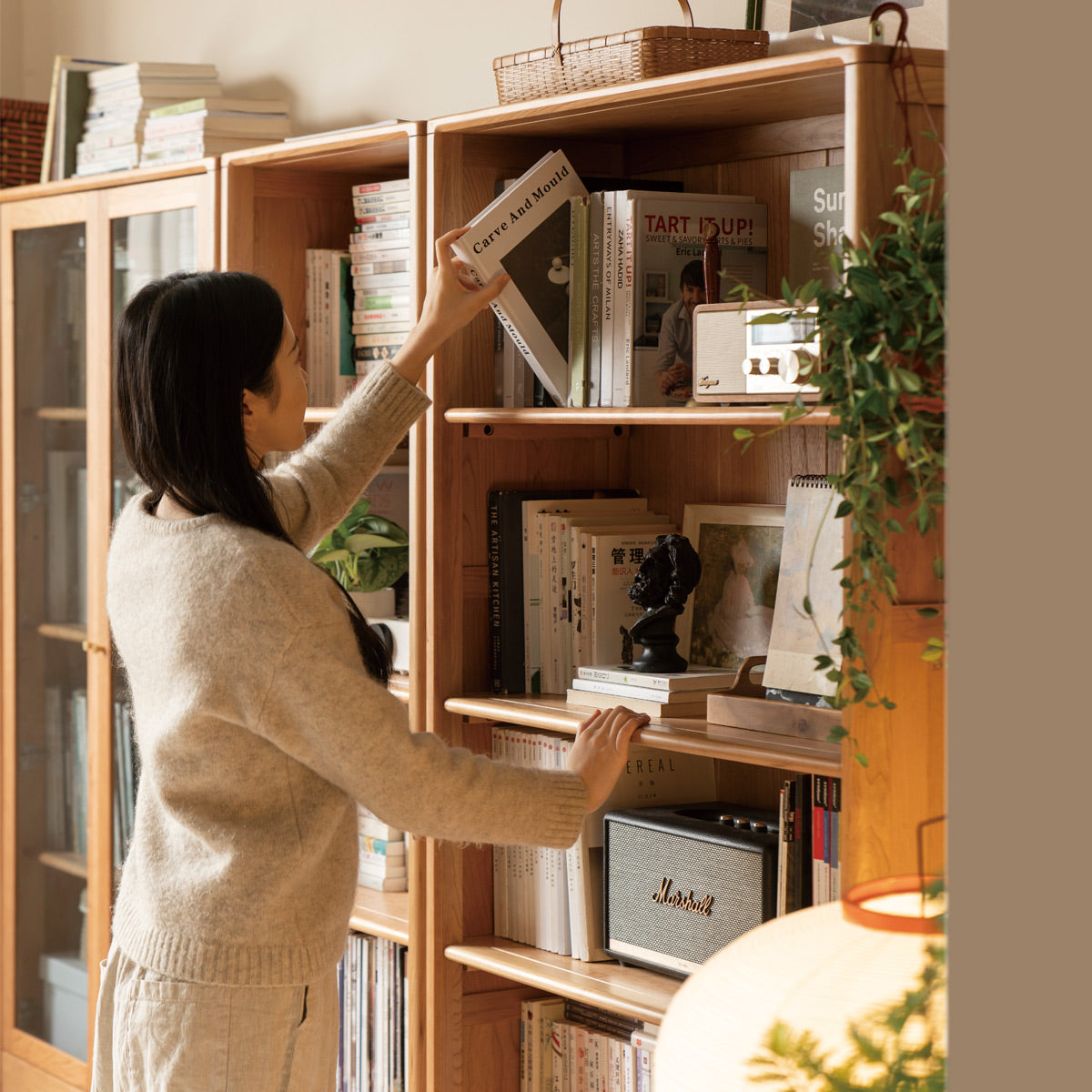 Cherry Solid Wood Freely Combinable Bookshelf with Retro Style Finish