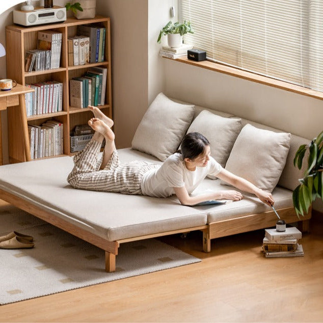 Beech Solid Wood Armless Wood Frame Futon Sofa with Slatted Base