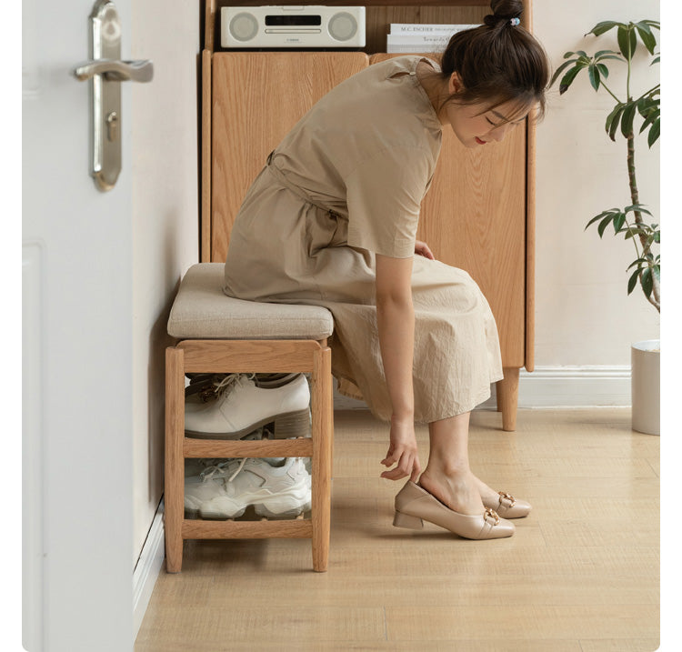 Oak Solid Wood, Solid Rubberwood Modern Shoe Changing Stool