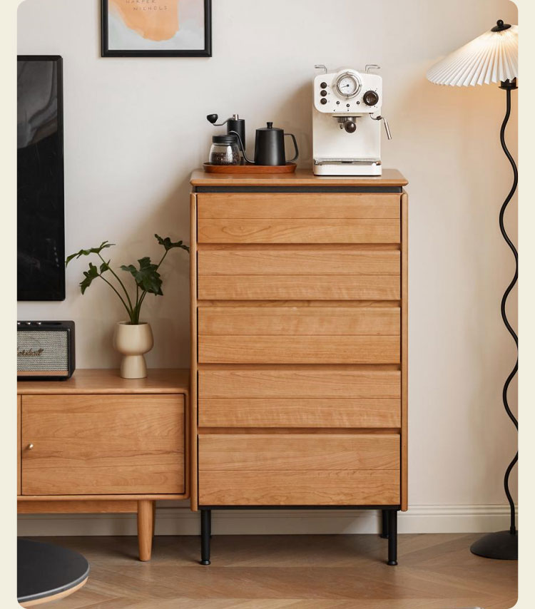 Cherry Solid Wood Retro Bedside Drawer .