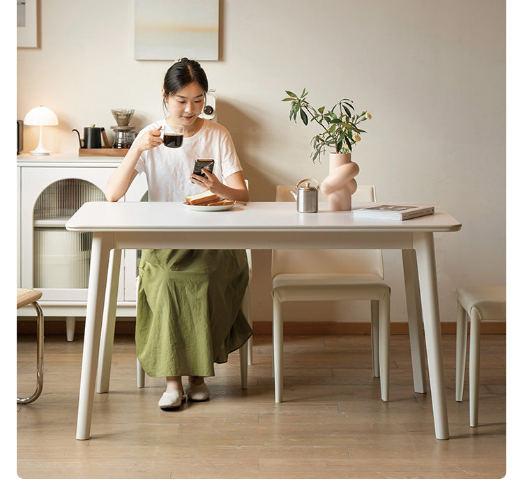 Solid Rubberwood Ectangular Rock Plate Dining Table