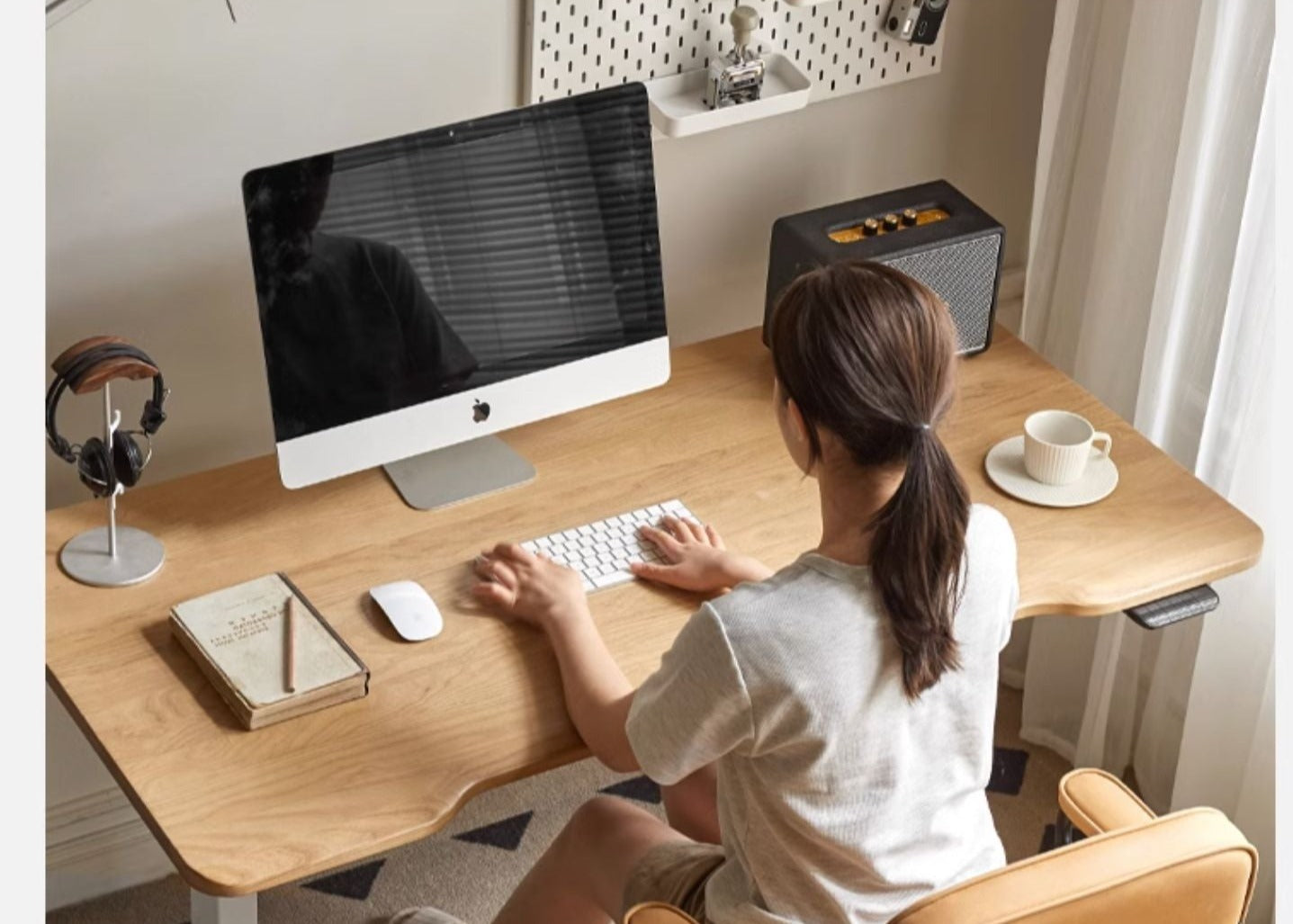 Cherry, Ash, Black Walnut Solid Wood Electric Lift Standing Desk