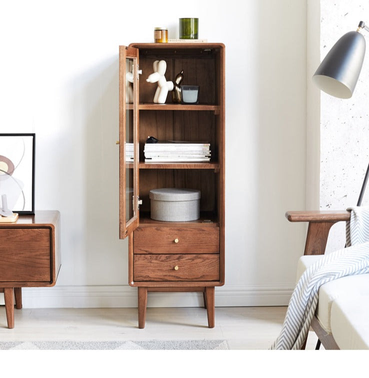 Oak Solid Wood Side Cabinet, Walnut Color