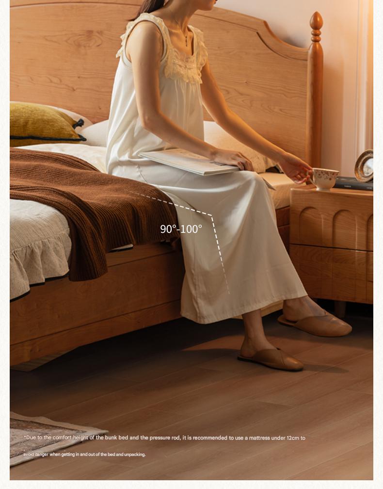 Cherry Solid Wood French Retro Storage Bed