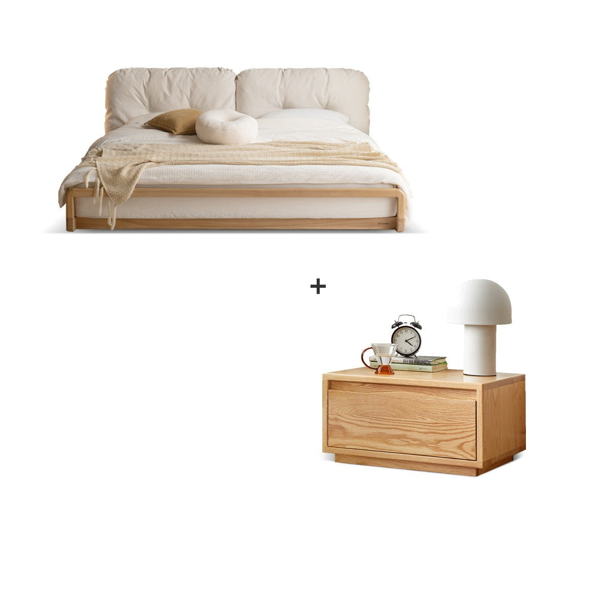 Ash Solid Wood Technology Cloth Floor Bed