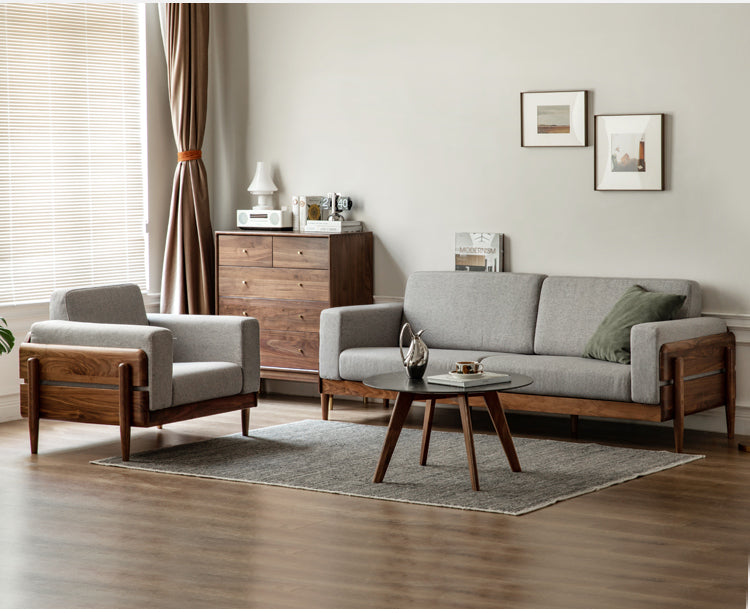 Black Walnut Solid Wood Fabric Sofa.
