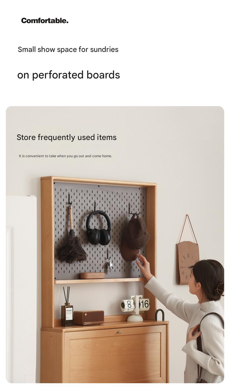 Beech Solid Wood Ultra-Thin Flip Bucket Shoe Cabinet
