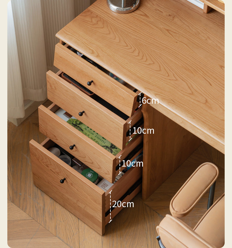 Cherry Wood Desk and Bookshelf Integrated Office Desk