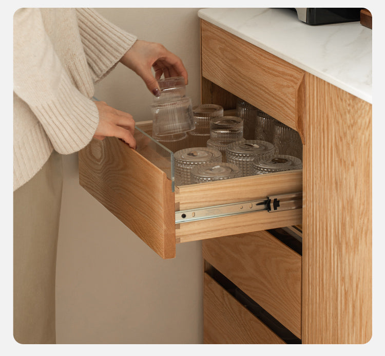 Oak Solid Wood Modern Rock Board Side High Tea Cabinet Buffet