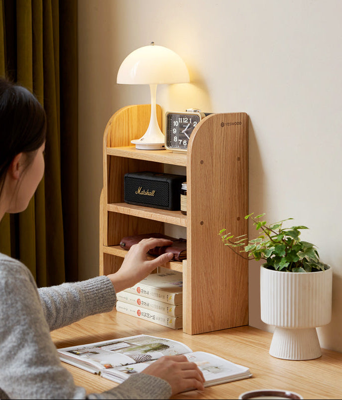 Solid Rubberwood, Oak Solid Wood Bookshelf Retractable