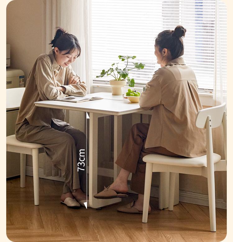 Rubber Solid Wood Modern White Cream Folding Dining Table