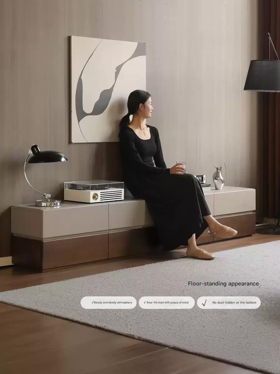 Black Walnut Solid Wood Italian Light Luxury Floor TV Cabinet.