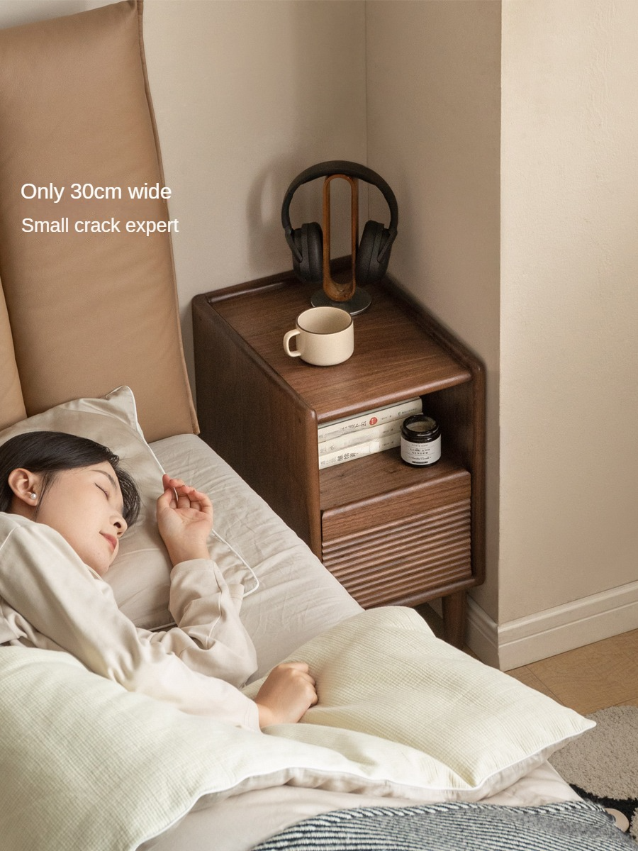 Black Walnut Solid Wood Nightstand Narrow Night Light.