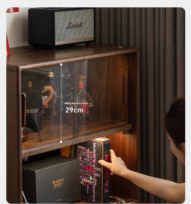 Black Walnut, Golden Sandalwood Solid Wood Antique Locker Retro Side Cabinet.