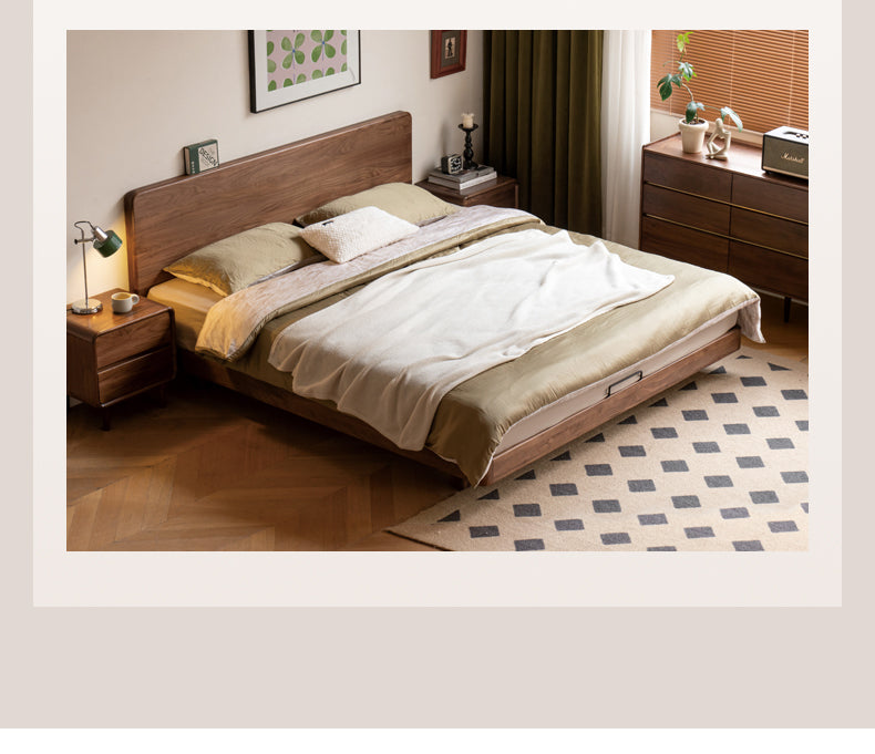 Black Walnut, Oak Solid Wood Floating Bed