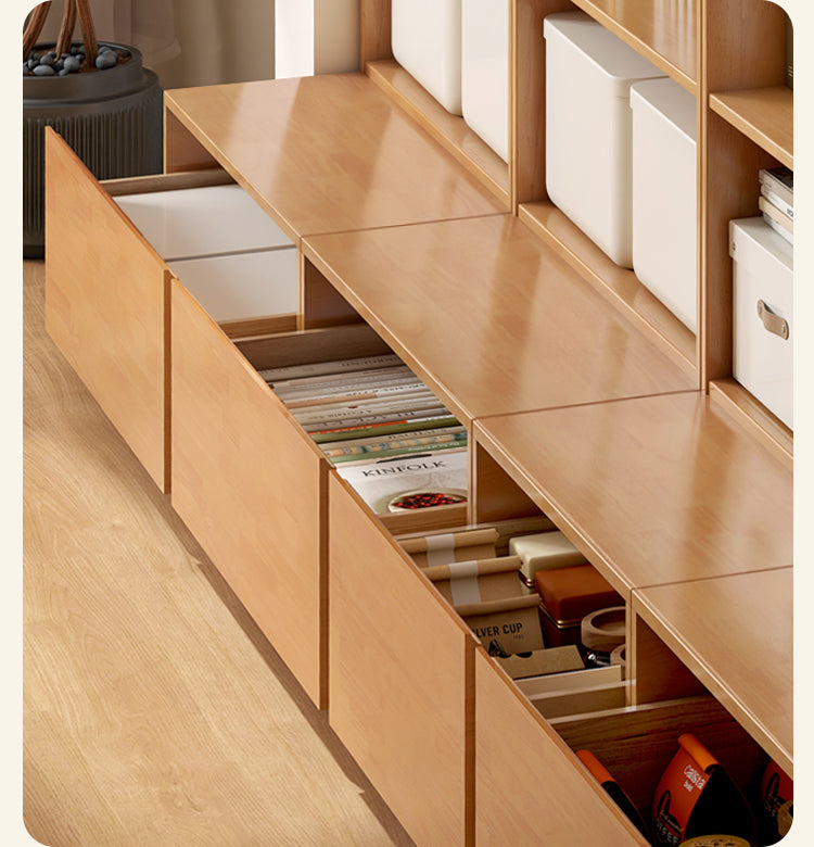 Rubber pure solid wood bookshelf floor-standing cabinet.