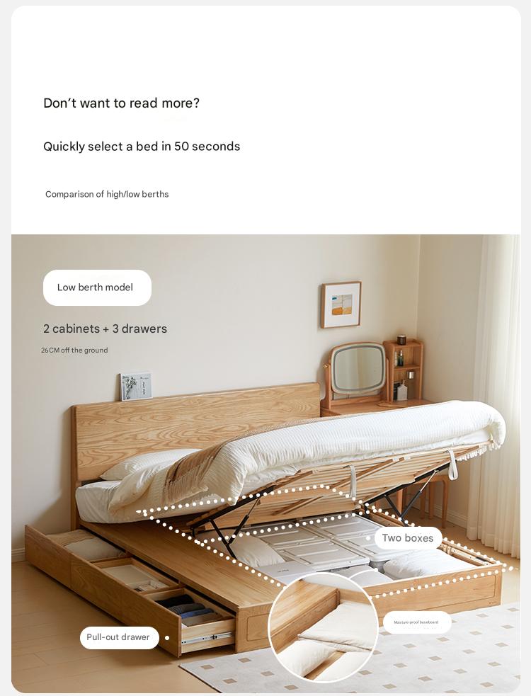 Ash, Oak, Black Walnut Solid Wood Box Bed Modern