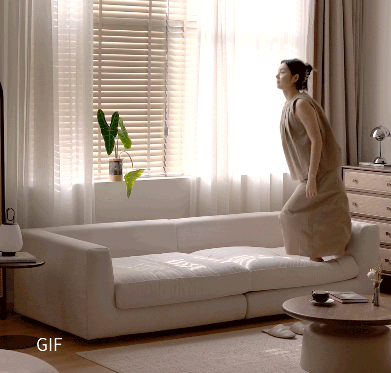 Fabric Sofa Straight Sofa White Cream Style.