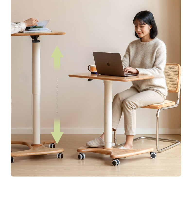 Oak, Ash Solid Wood Standing Desk Lifting Movable Side Table