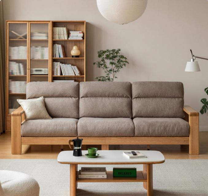 Oak Solid Wood Fabric Sofa Modern.