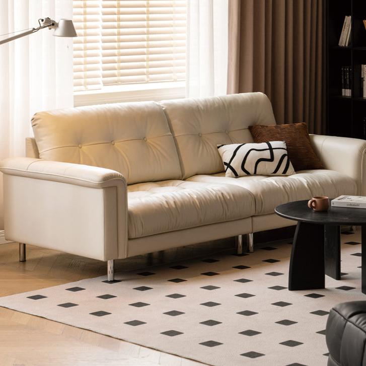 Leather Straight Italian Style Light Luxury Sofa,