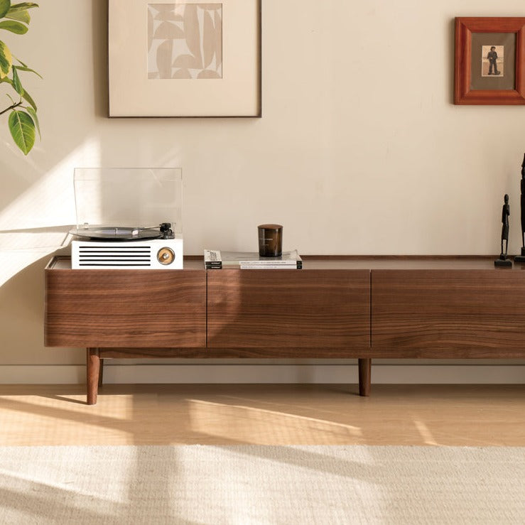 Black Walnut Solid Wood TV Cabinet, Modern and Minimalist-