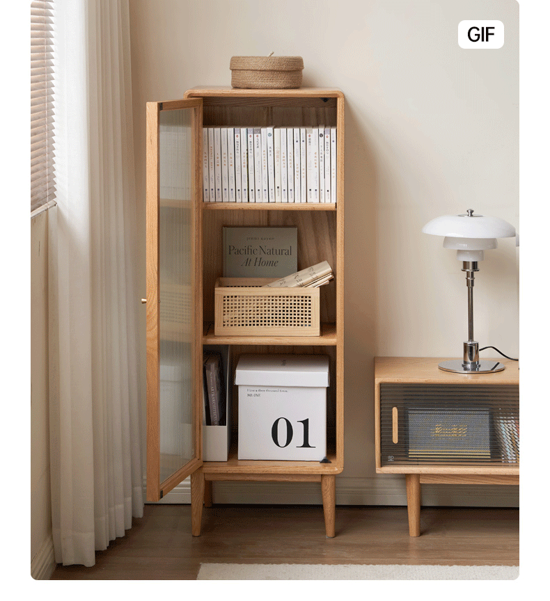 Oak, Beech Solid Wood Side Cabinet, Small Bookcase