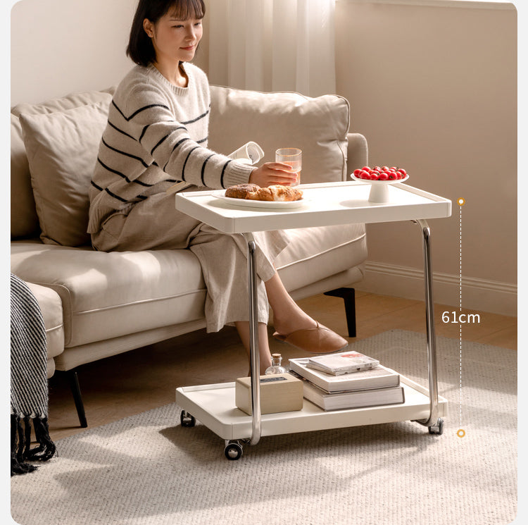 Poplar, Solid Rubberwood Edge Table C-type Mobile