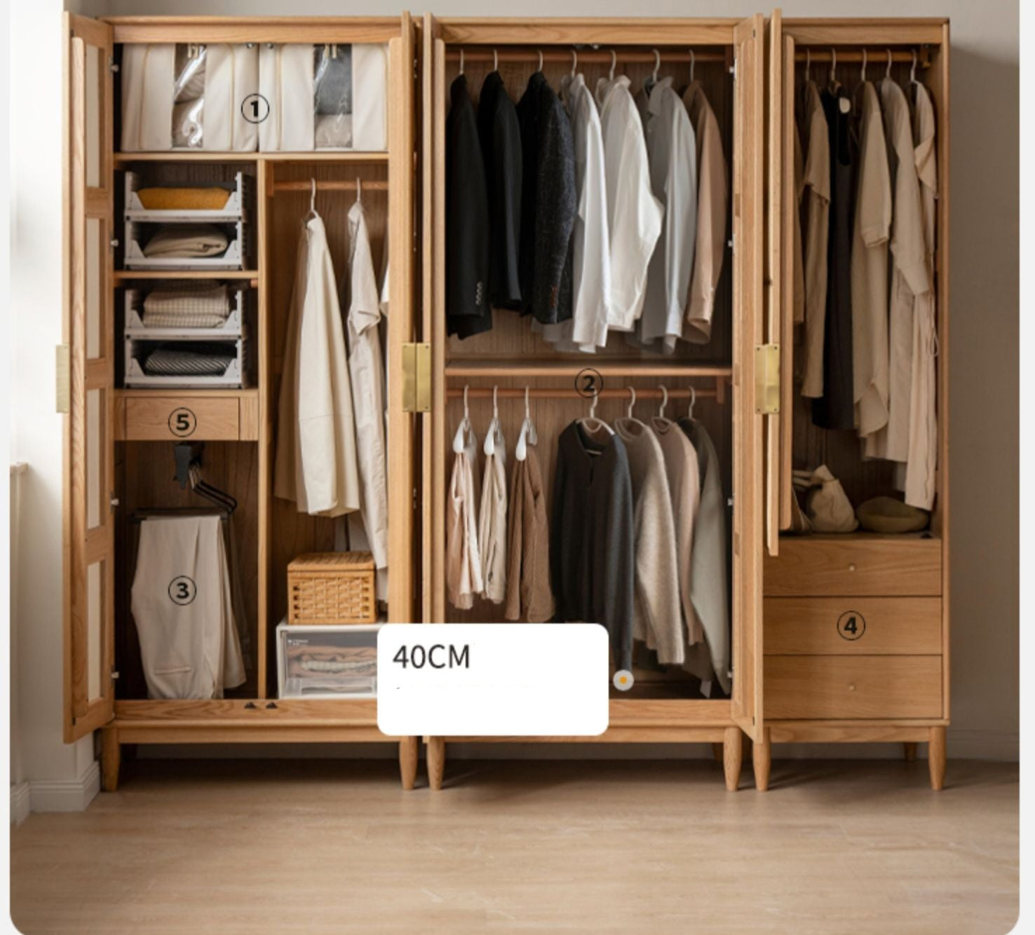 Oak Solid Wood Rattan Wardrobe.