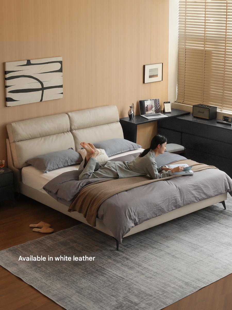 Leather Upholstered Bed with Down Filling