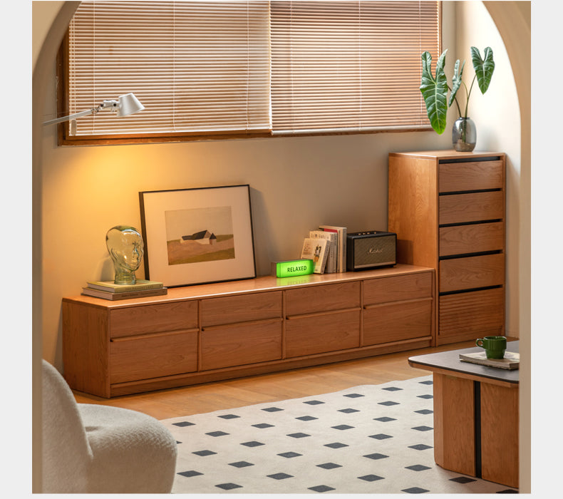 Сherry Solid Wood Modern Floor Storage Locker TV Cabinet.