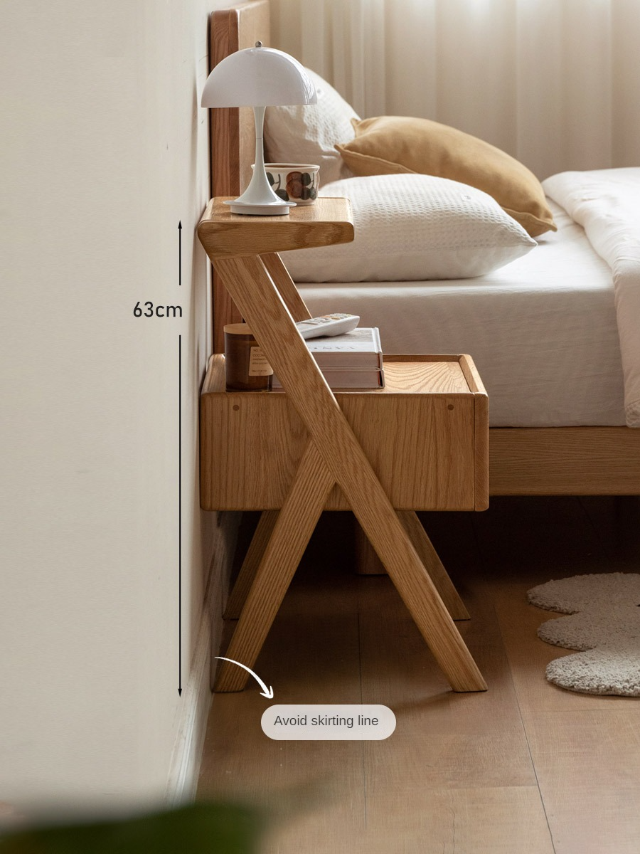 Oak Solid Wood Nightstand Rack Integrated Light)