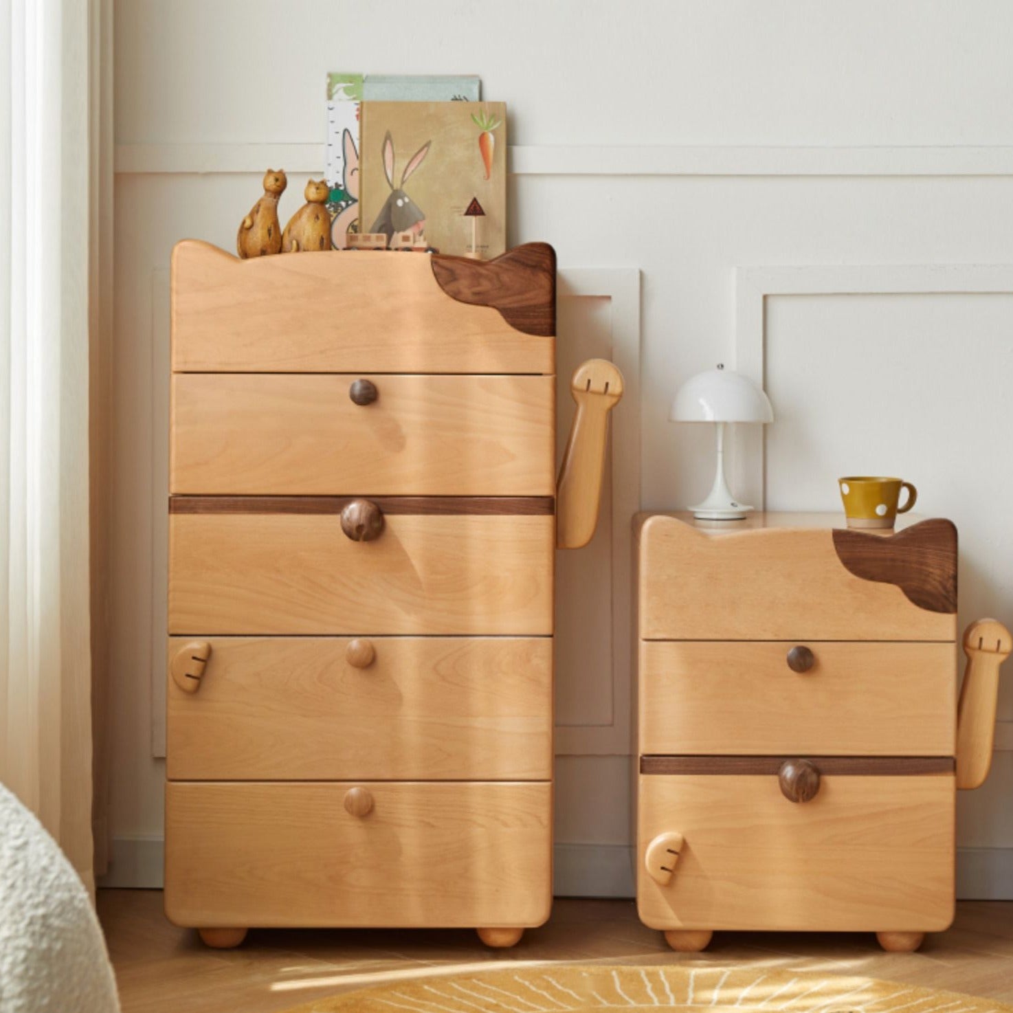 Beech Solid Wood  Kids Chest of Drawers -Type Toy Storage Cabinet