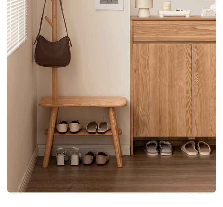 Oak Solid Wood Shoe Stool With Hanger