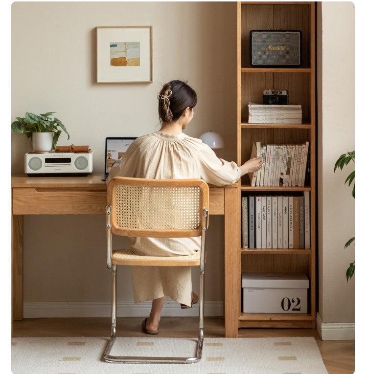 Oak Solid Wood Nordic Style Bookshelf with Floor Storage Cabinet