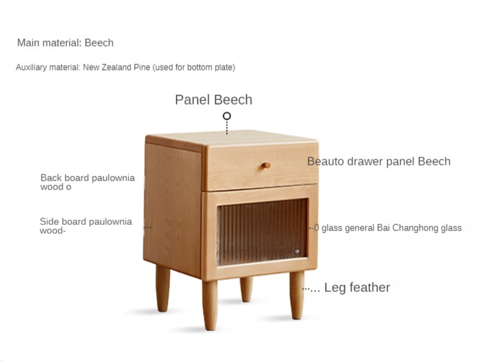 Beech Solid Wood Nightstand With Light