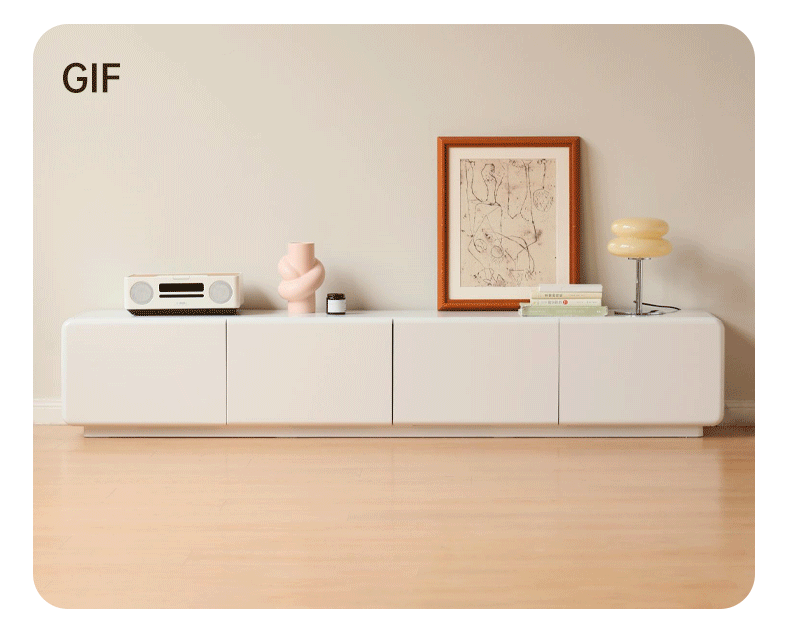 Poplar Solid Wood Floor TV Cabinet Cream Style.