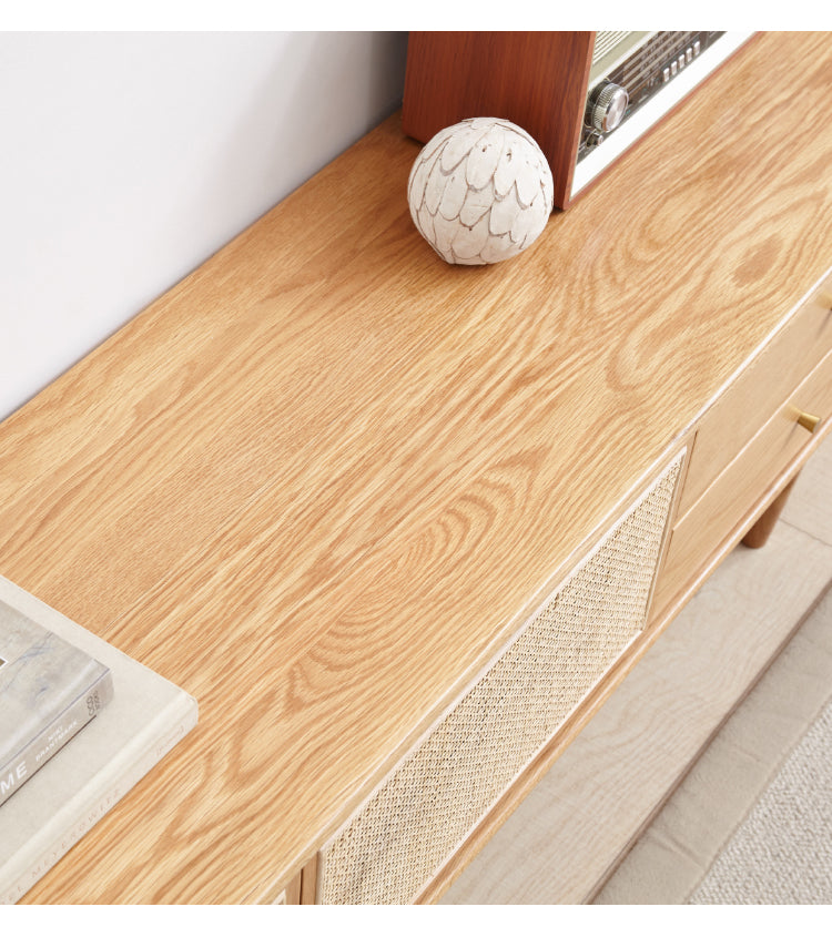 Rattan Oak solid wood TV cabinet"