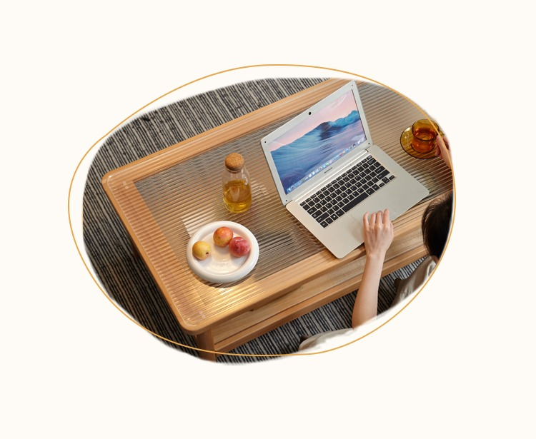 Beech Solid Wood Glass Coffee Table Nordic