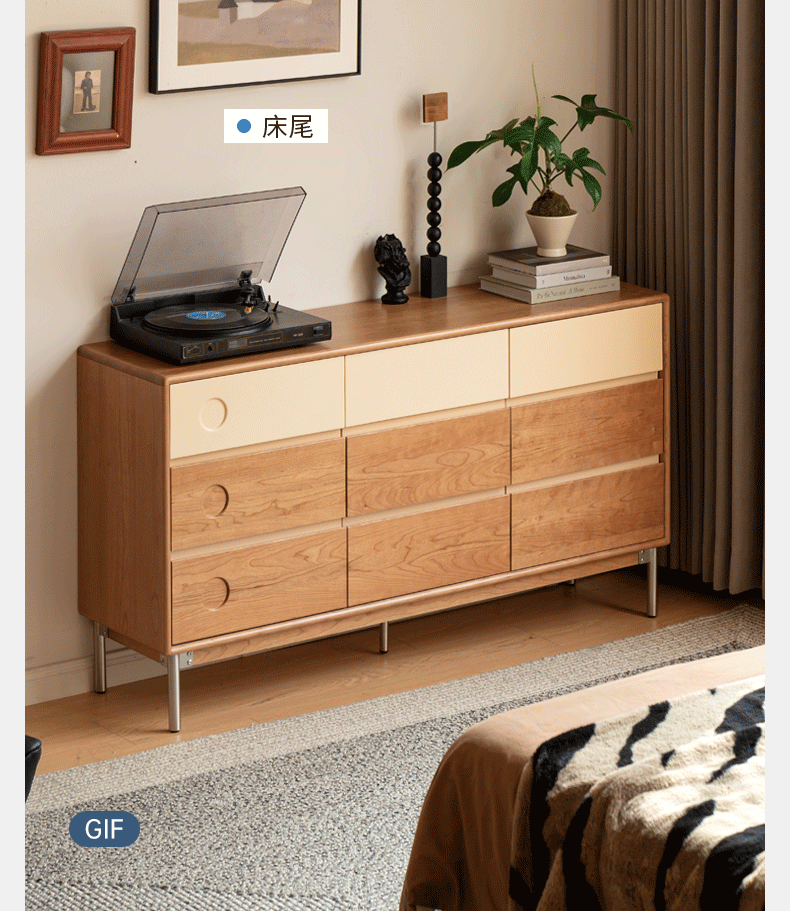 Cherry, Tulipwood Solid Wood Modern Minimalist Chest of Drawers