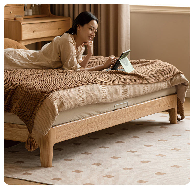 Oak, Rubber wood Solid Wood Bed Technology Fabric,Suede