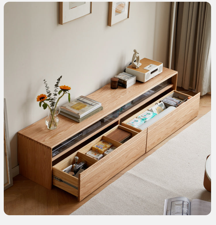 Black Walnut, Oak, Cherry Solid Wood TV Stand Floor Cabinet