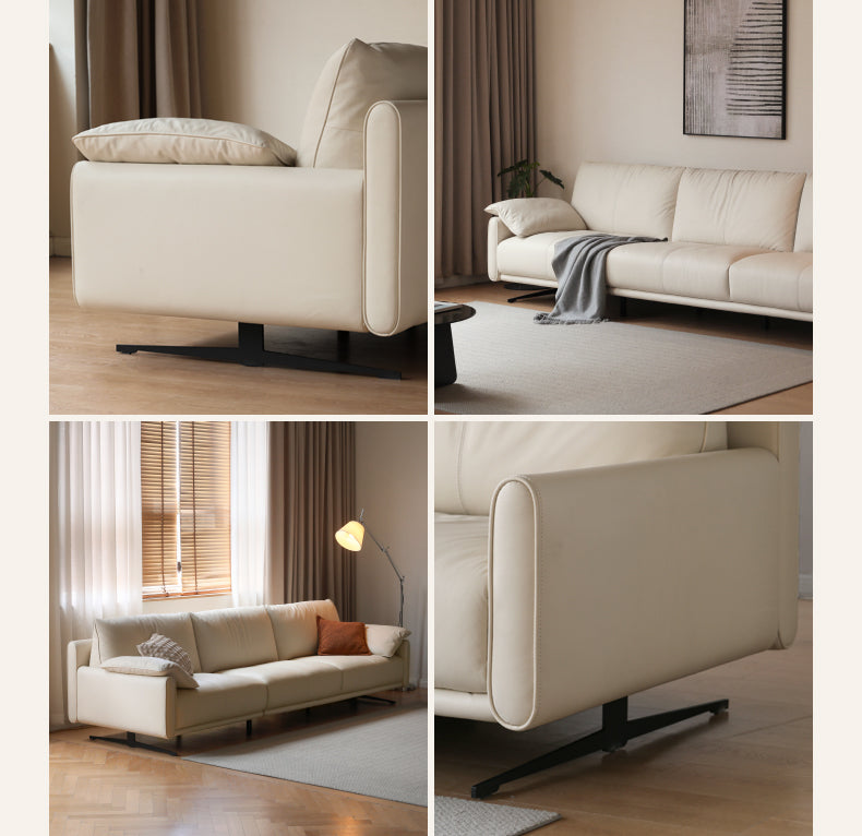 Leather Straight White Italian Sofa.