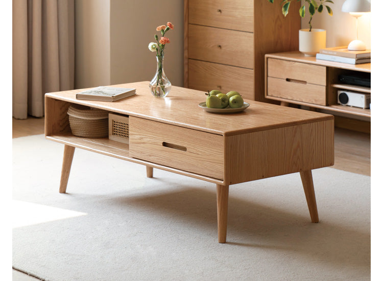Oак, Beech Solid Wood, Solid Rubberwood Modern Coffee Table