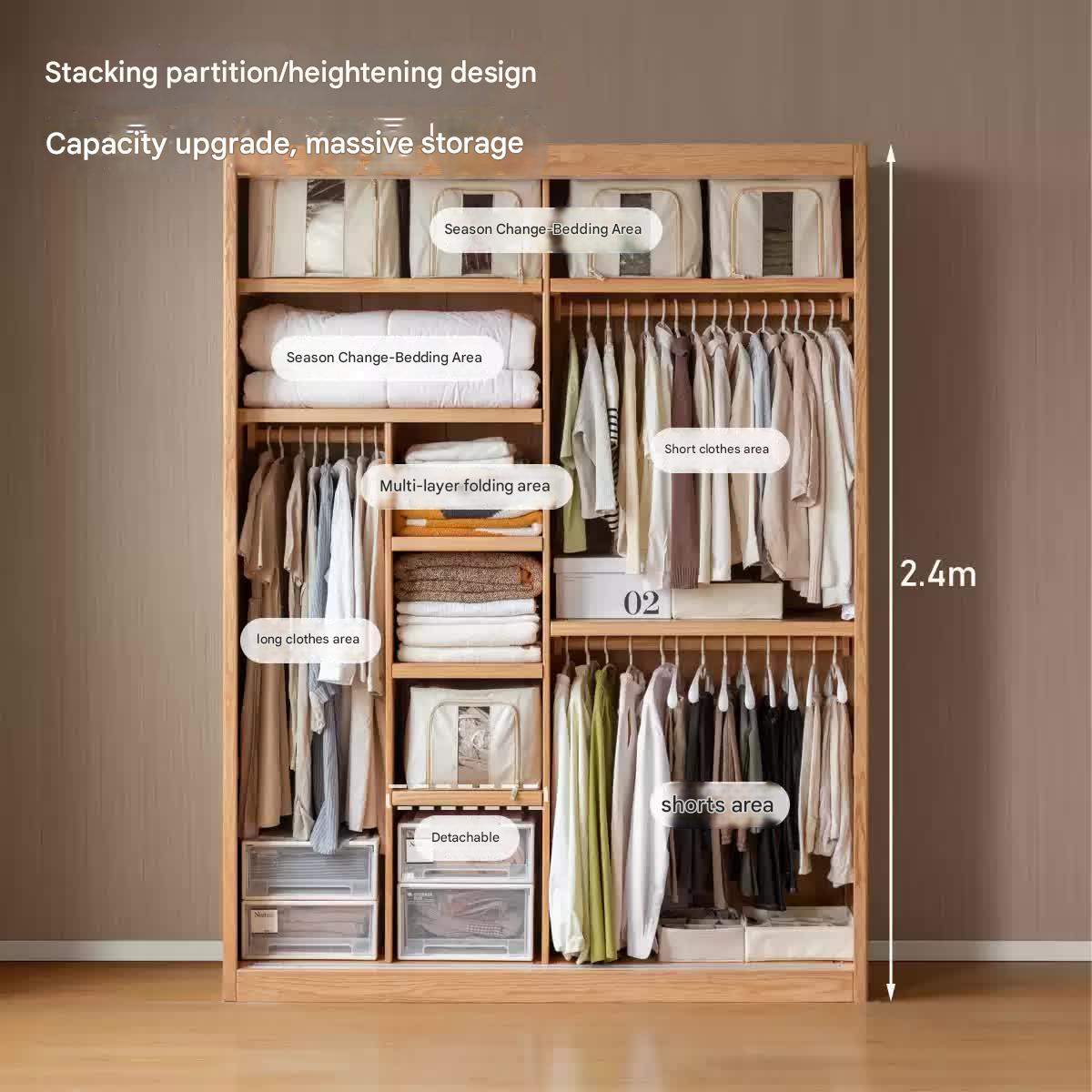 Oak Solid Wood Modern Wardrobe.