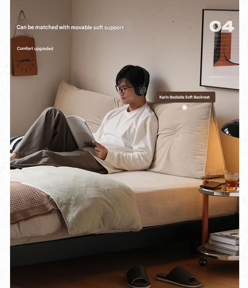 Oak, Rubberwood, Ash Solid Wood Suspended Platform Bed, Headboard-Free Bed Black with Light